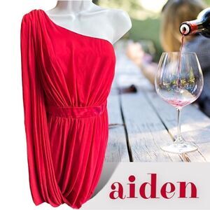 New Aiden Ruby red Chiffon dress size 12 Grecian style. Single shoulder